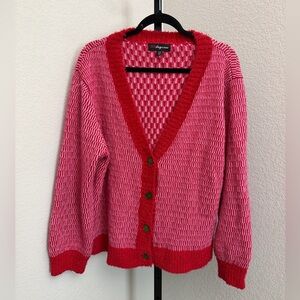 32 Degrees Women’s Red and Pink Fuzzy Eyelash Cardigan Sweater